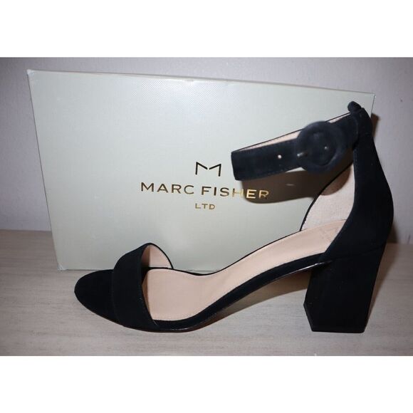 Marc Fisher Women's Sz 10 M Black Suede Karlee Ankle Strap Dress Sandal Heels - Picture 3 of 9